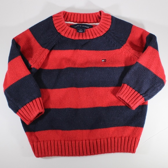 TOMMY HILFIGER Sweater Red White Stripe Flag Crewneck Pullover 12 Months - Picture 4 of 4